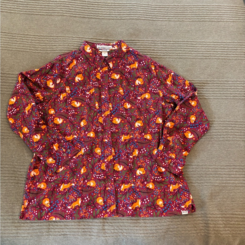 Duluth free-swinging Fox Print flannel shirt- XXL 100% cotton